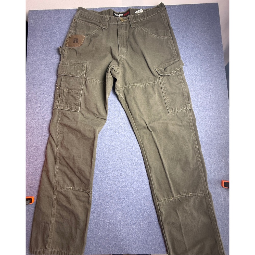 Wrangler Riggs Workwear Mens Olive Green Ripstop Cargo Pants 33x34 103W06OLD